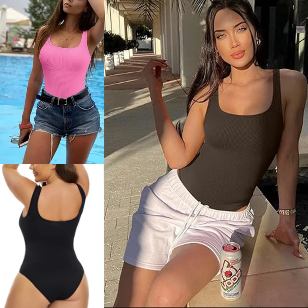 בגד גוף מחטב בסריגת ריב דגם נועם "נוחות של גופייה, לוק של דוגמנית."